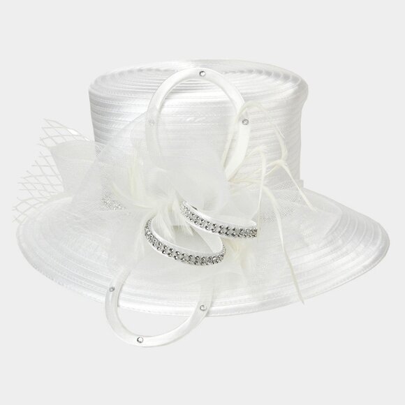 Elegant Dressy Hat Ribbon Rhinestone Accent Derby Church Brunch Tea